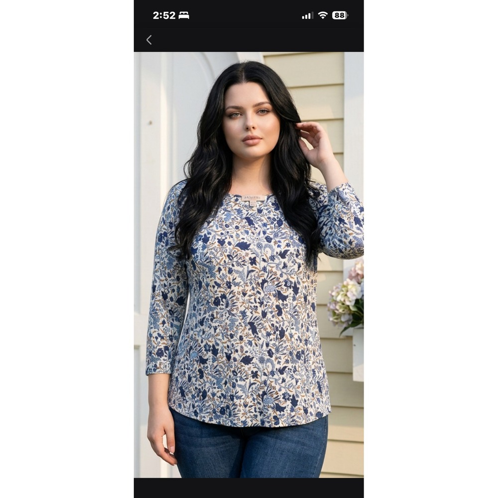 Philosophy Woman‎ Republic Clothing Blue Floral Paisley 3/4 Sleeve Top Plus 2X